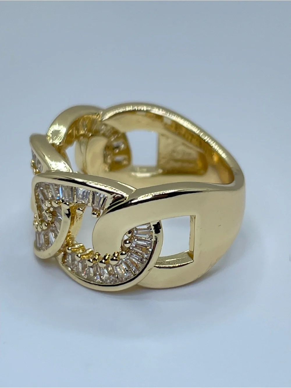 Swarovski Crystal Elements Diamond White Gold Art Deco Baguette Statement Ring
